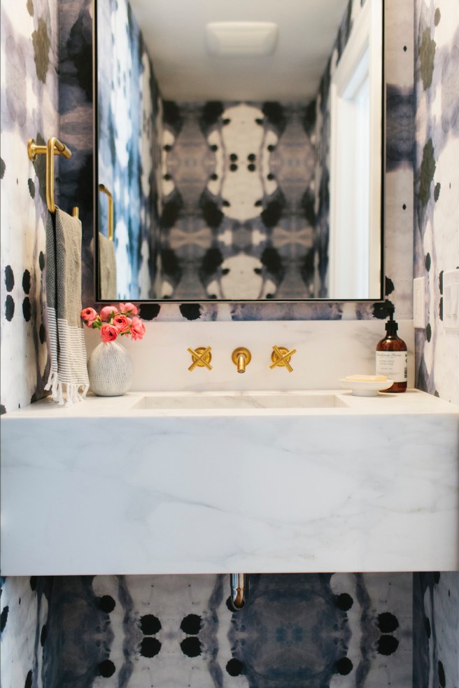 Navy+++Brass+++Floating+Marble+Sink+--+Studio+McGee